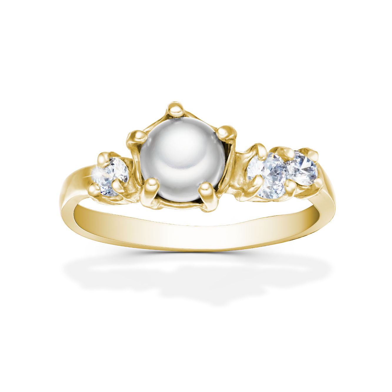 zlatý prsten s perlou a zirkony
