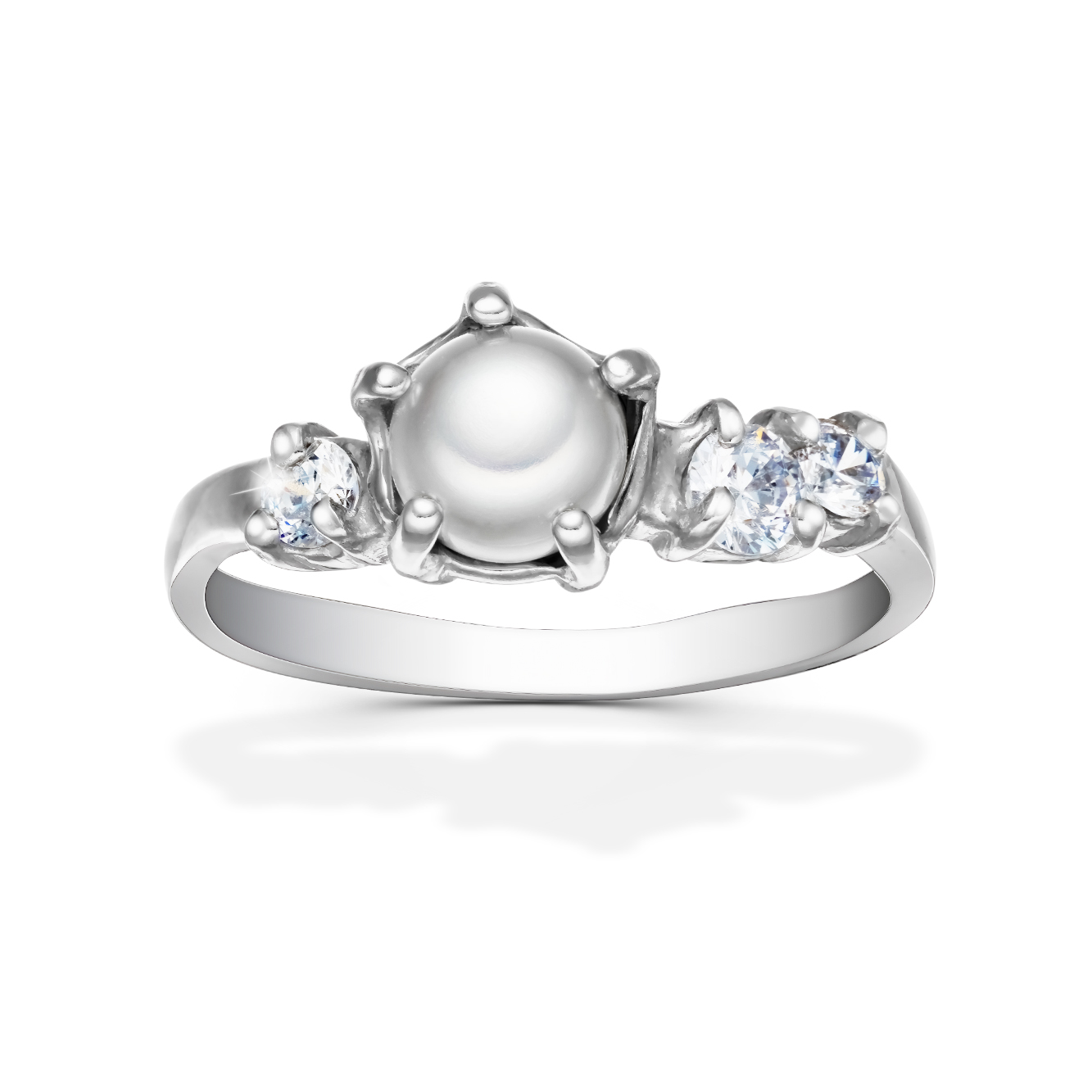 stříbrný prsten s perlou a zirkony