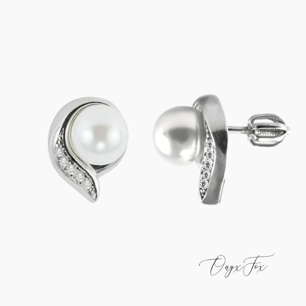 stříbrné náušnice s perlami swarovski a zirkony Onyx Fox