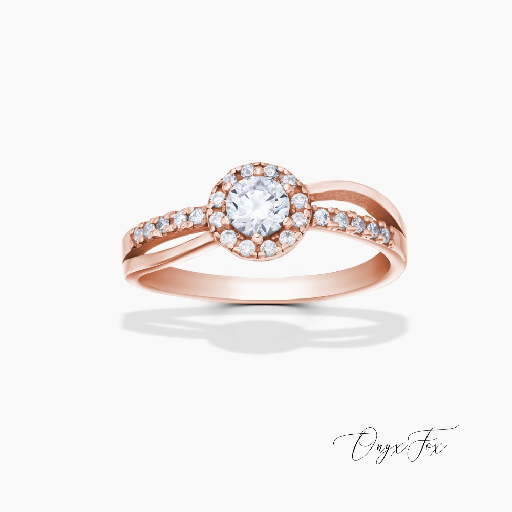 luxusní zásnubní prsten růžové zlato se zirkony