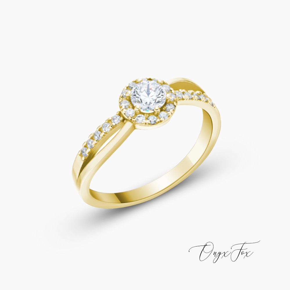 luxusní zlatý zásnubní prsten se zirkony