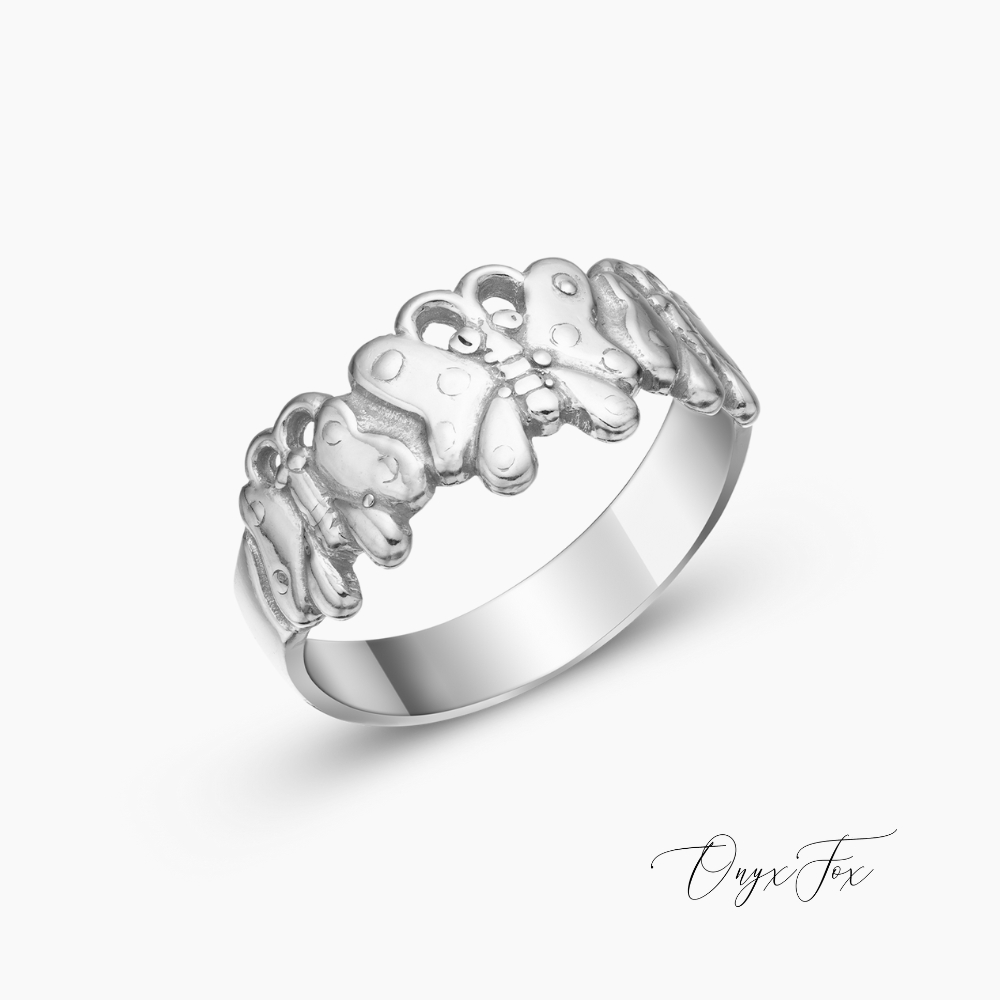 Penelope stříbrný prsten s motýlky onyx fox z úhlu