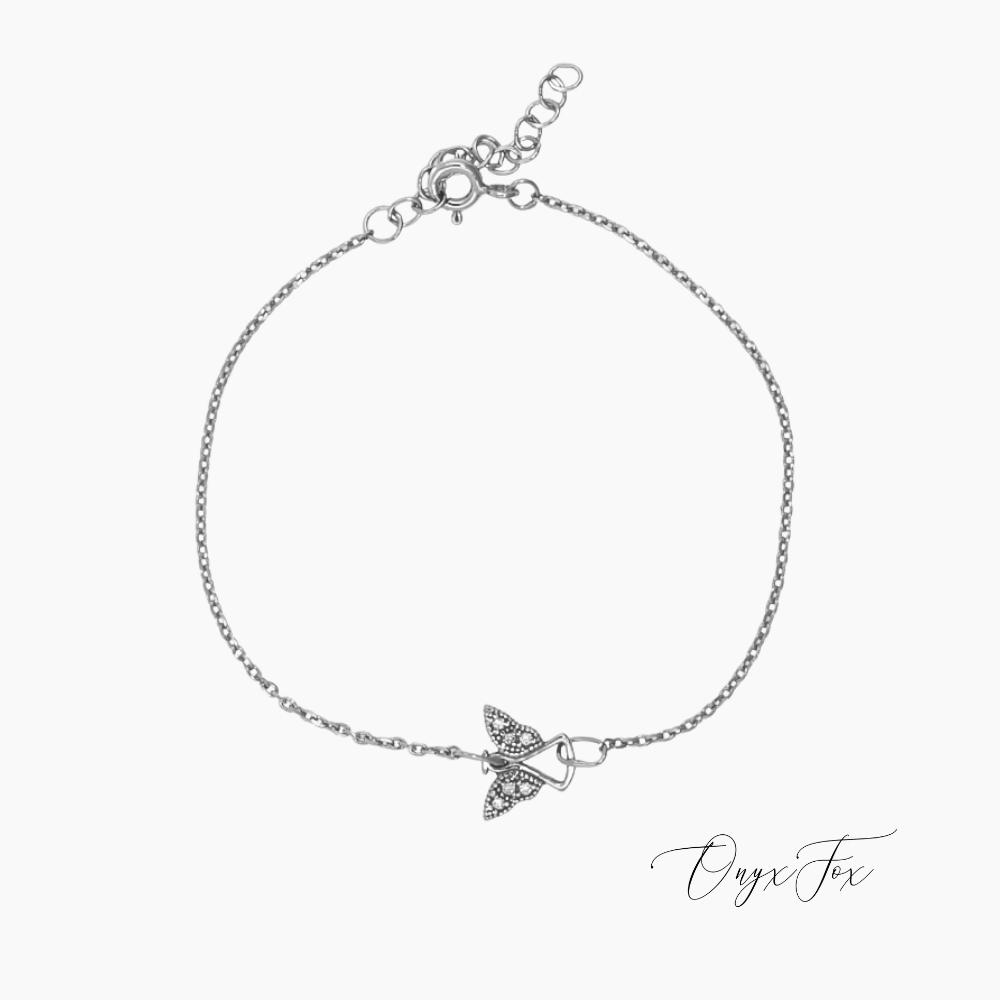 Anděl s kamínky mini stříbrný náramek šperky onyx fox