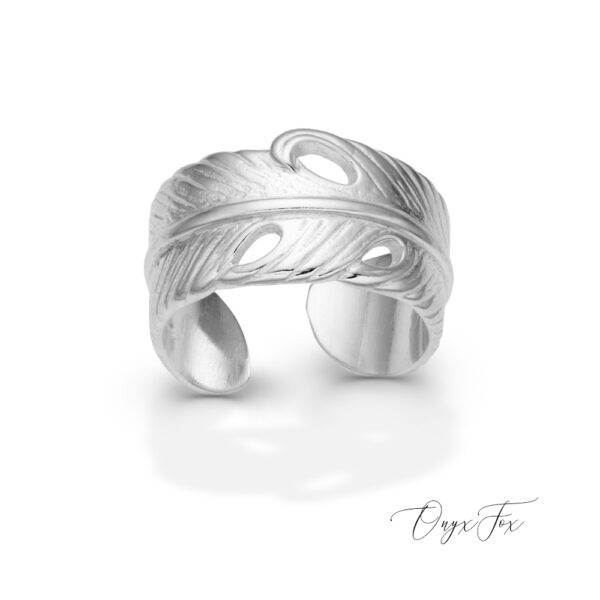 Peříčko stříbrný prsten šperky onyx fox zezhora