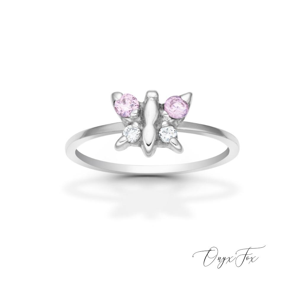 stříbrný prsten motýlek šperky onyx fox zezhora