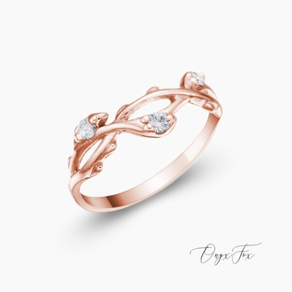 Arwen prsten růžové zlato onyx fox z úhlu