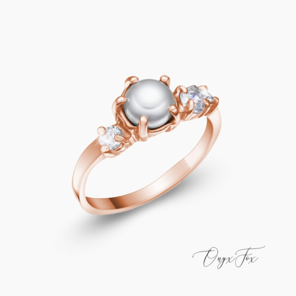 Iliana prsten s perlou růžové zlato onyx fox z úhlu