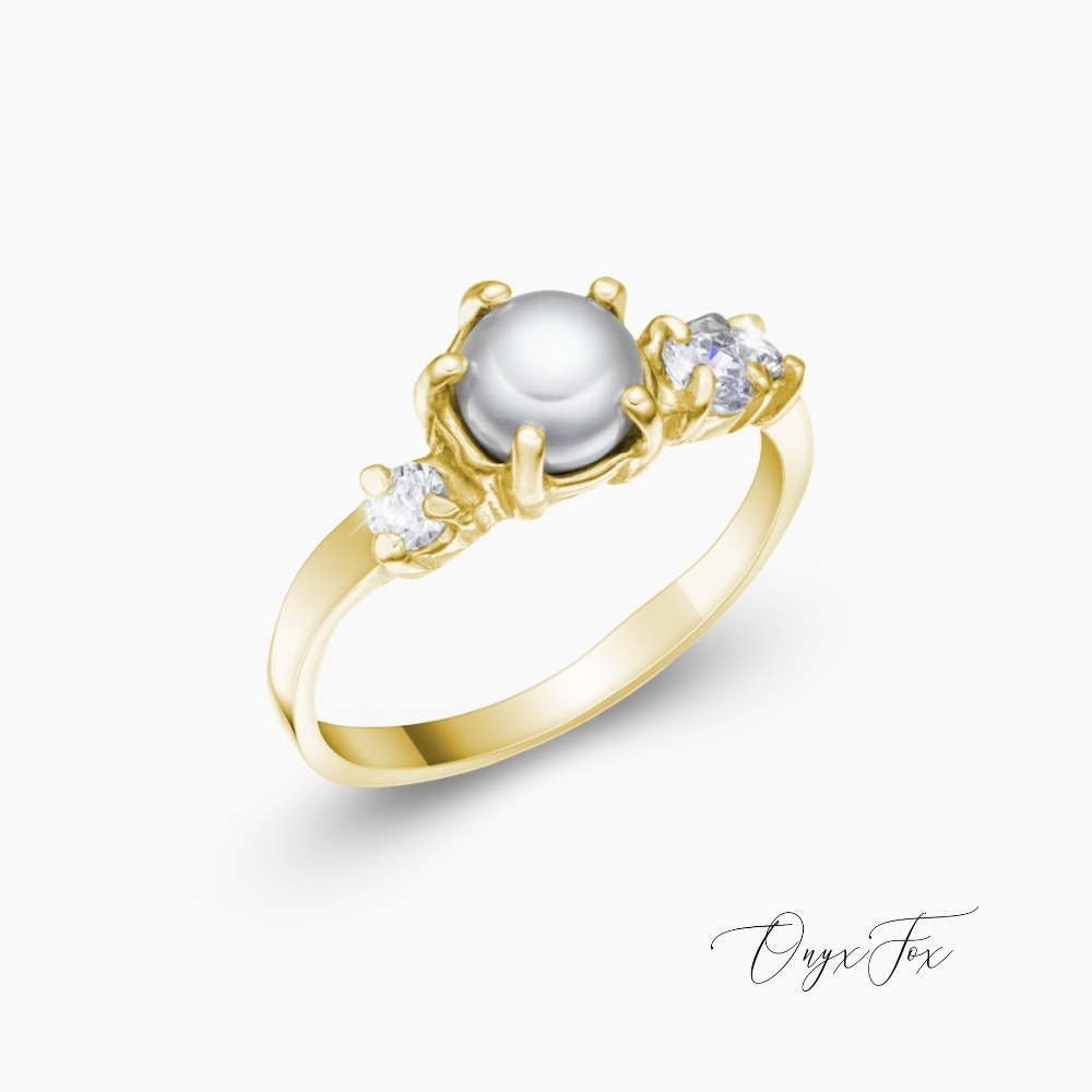 Iliana zlatý prsten s perlou onyx fox z úhlu