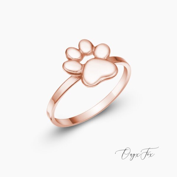 Pinkie prsten psí tlapka růžové zlato onyx fox z úhlu