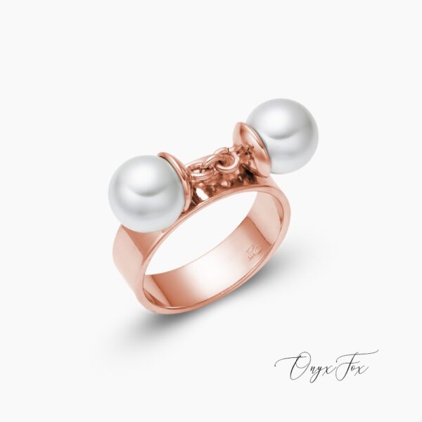 la perla prsten s perlami růžové zlato onyx fox z úhlu