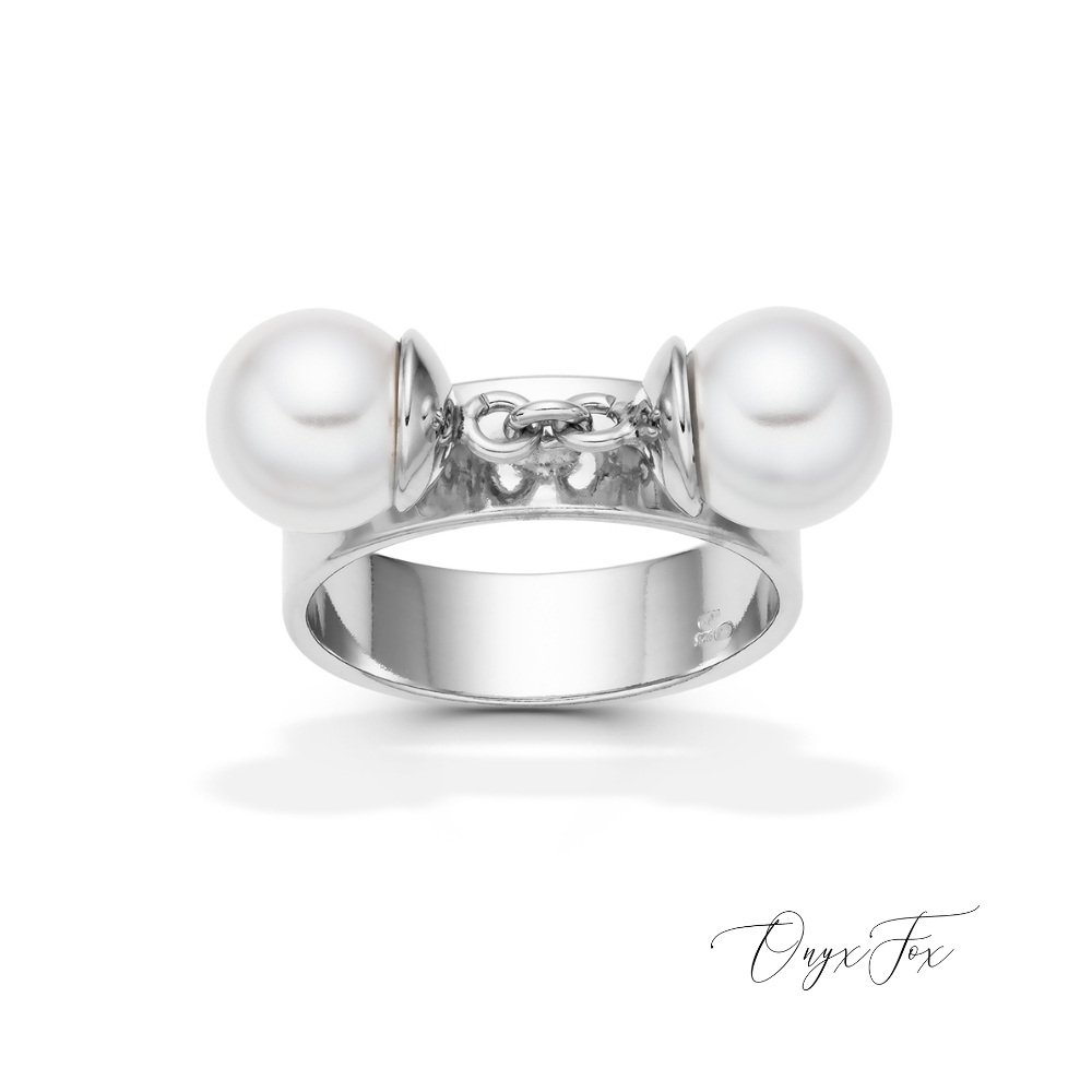 la perla stříbrný prsten s perlami onyx fox zezhora